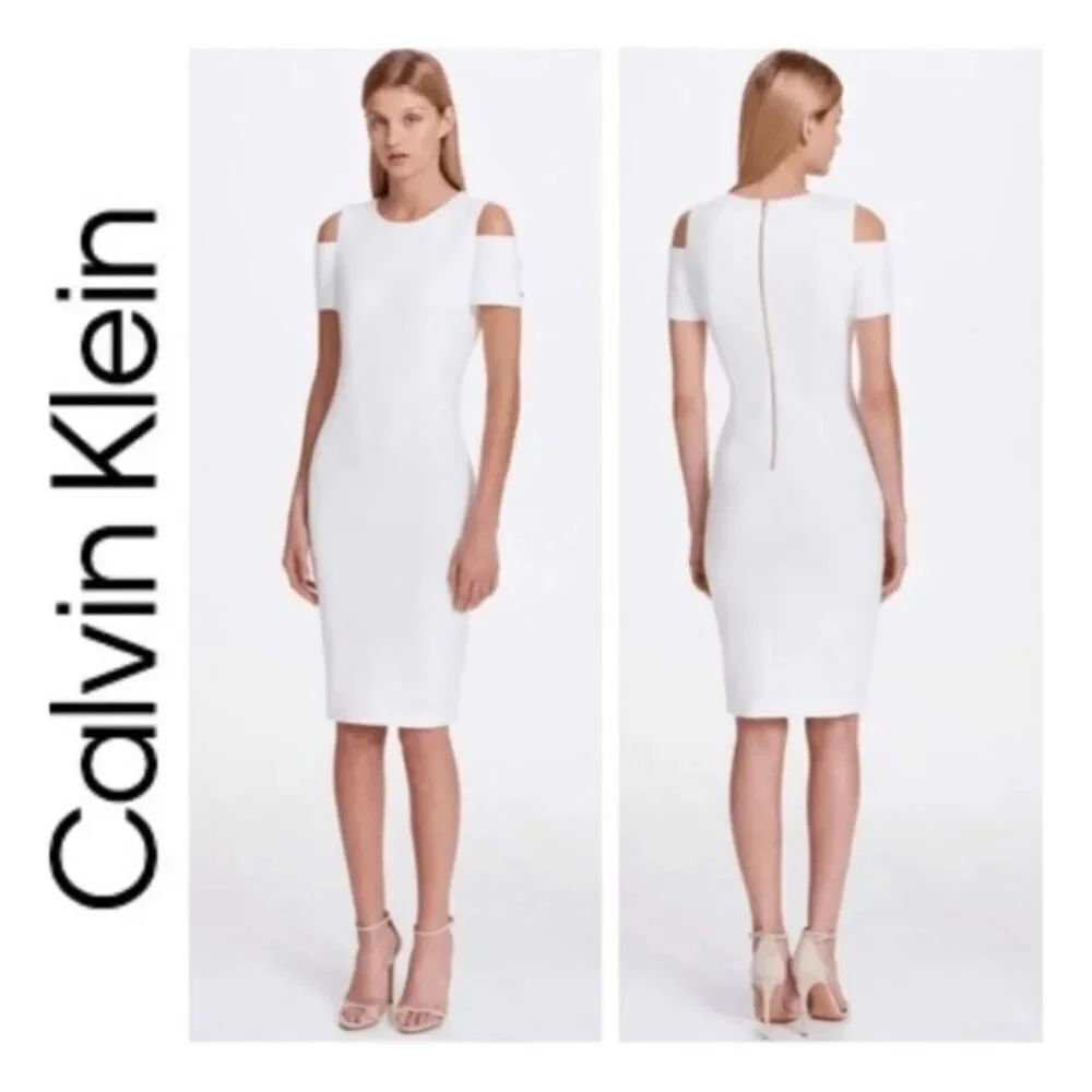 CALVIN KLEIN Women's Cold-Shoulder White Scuba Sheath Dress SIZE 6